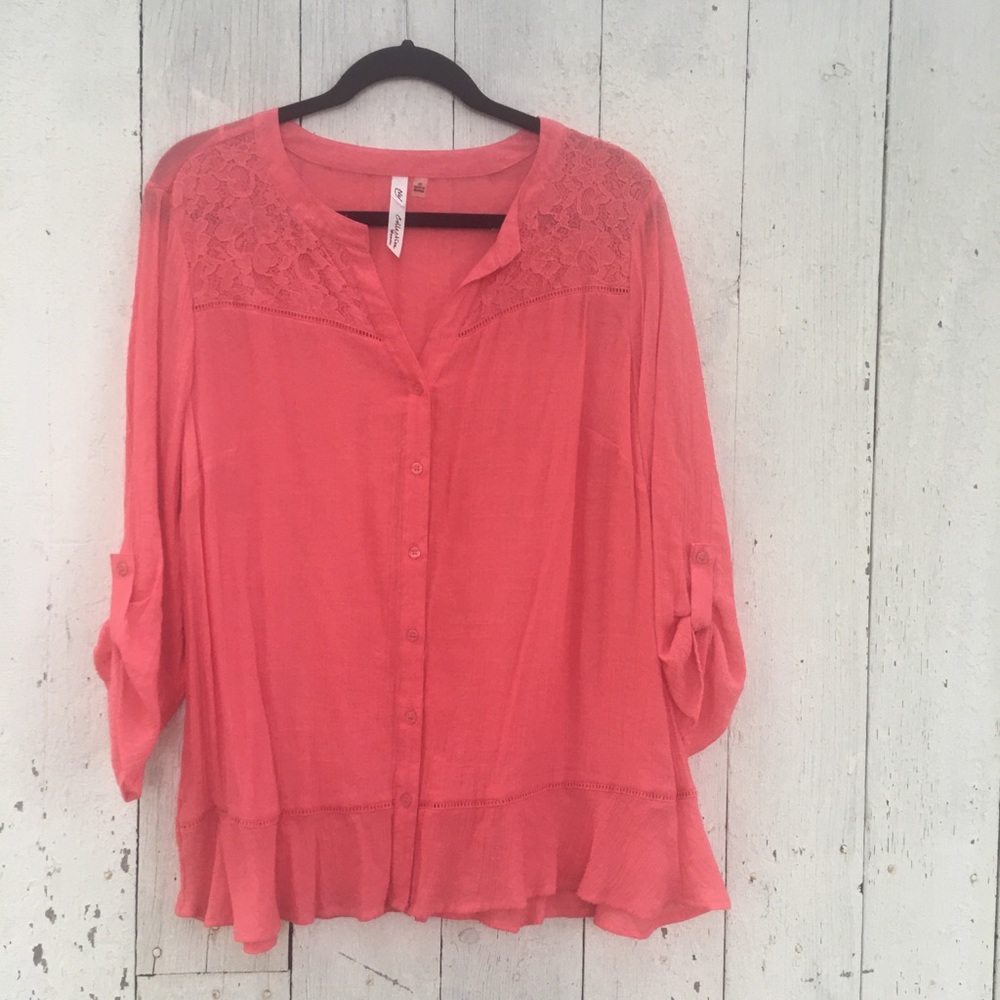NY Collection Woman 1x blouse. Melon pink.